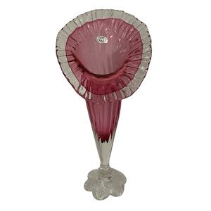 Vintage CHALET Canada Cranberry Glass Jack in the Pulpit Vase MCM Ribbed Label